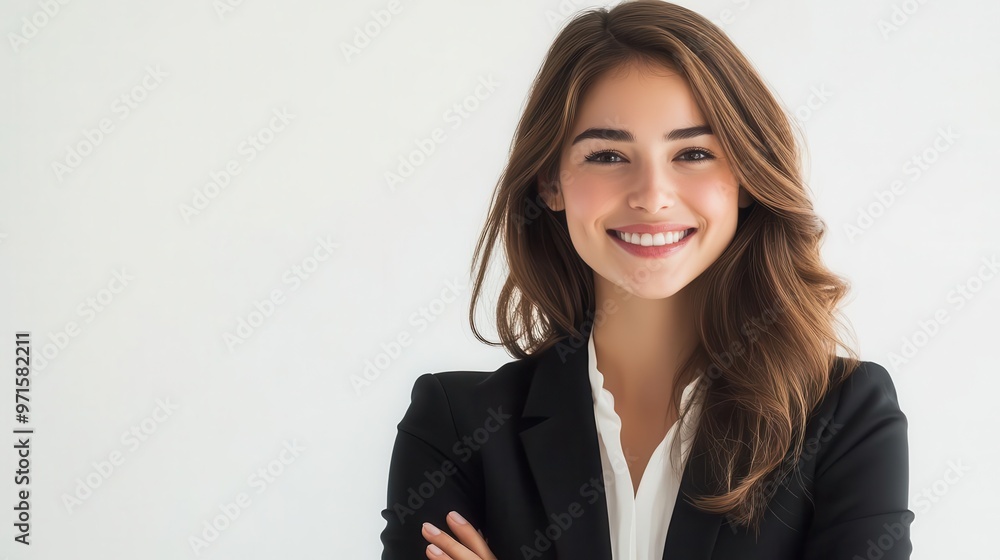 confident businesswoman portrait crisp white background friendly smile professional attire confident businesswoman portrait crisp white background friendly smile professional attire