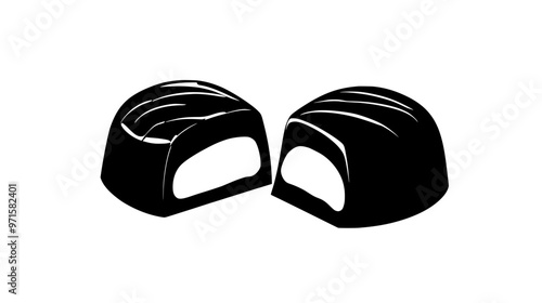 Cream-filled candy with a small portion cut out, showing the interior layers, vector illustration art