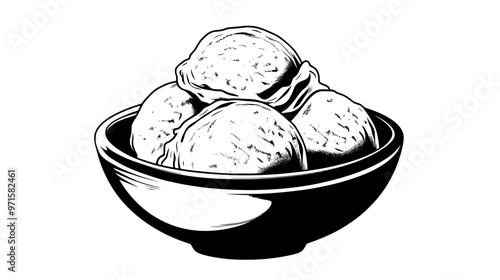 Dairy-free ice cream in a bowl on a table with no sauces or garnishing visible, vector illustration art