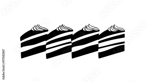 Four tiramisu slices arranged symmetrically, centered without distractions, vector illustration art