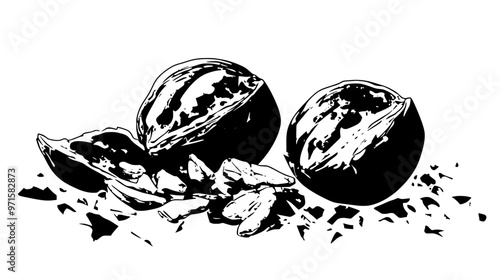 Fragmented nuts, used to add a crunchy texture to pastries or as a dessert ingredient, vector illustration art