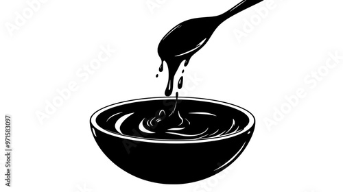 Glossy chocolate mixture, created by heating cream and blending with chocolate, used for frosting, vector illustration art