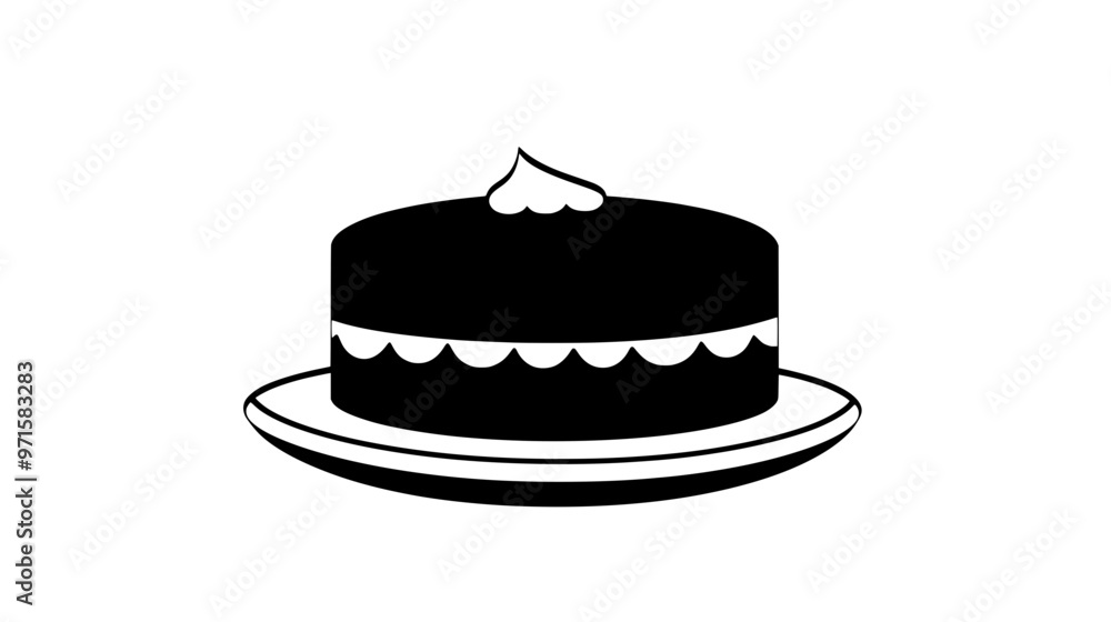 Uncut cake placed in the center of a simple serving dish, vector illustration art Uncut cake placed in the center of a simple serving dish, vector illustration art