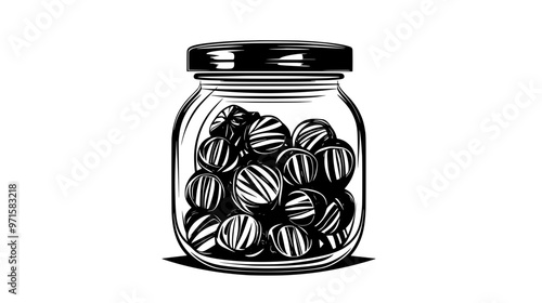Jar of butterscotch candies with wrappers visible through the glass, vector illustration art
