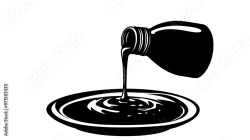 Metal squeeze bottle dispensing chocolate sauce onto a dessert, vector illustration art