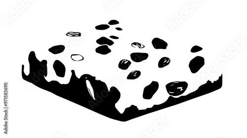 Nougat piece with smooth exterior and internal texture showing nut inclusions, vector illustration art