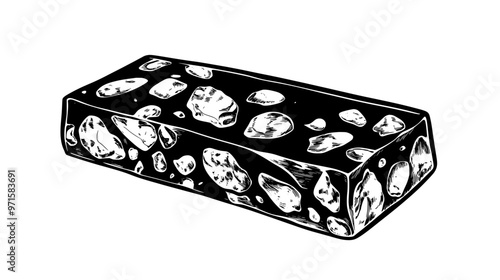 Piece of soft nougat with smooth texture and visible nut fragments, vector illustration art