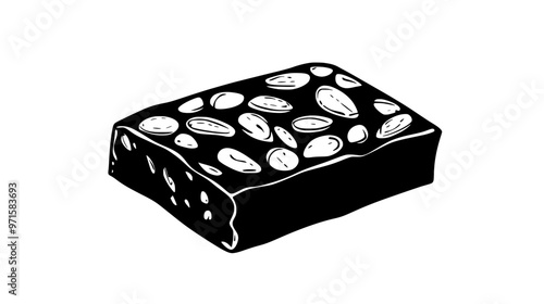 Piece of nut-based treat with solid texture and abundance of visible nuts throughout, vector illustration art