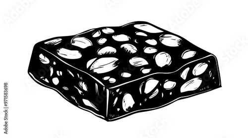 Piece of nut-based candy displaying dense texture with whole or chopped nuts integrated throughout, vector illustration art