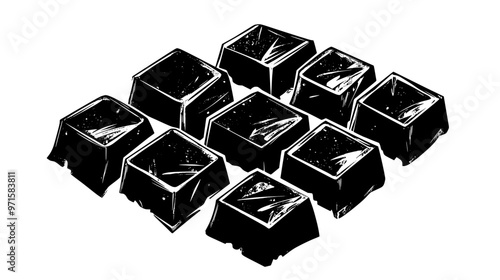 Portion of nut-based confection cut into squares, demonstrating nut-filled, cohesive interior, vector illustration art