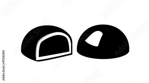 Praline-filled candy with a portion removed, exposing the inner filling, vector illustration art