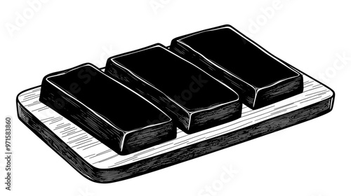 Rectangular halva block with precise slices on a wooden board, vector illustration art