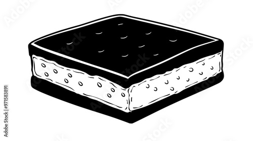 Rectangular sponge cake, cut into uniform pieces on a flat surface, vector illustration art