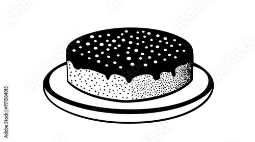 Round sponge cake with light, porous texture on a platter, vector illustration art