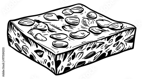 Section of nut-based sweet with uniform texture and high concentration of nuts, vector illustration art