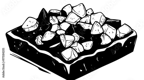 Section of fruit-based confection revealing interior filled with chunks of dried fruit, vector illustration art