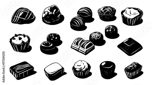 Selection of artisanal chocolates neatly arranged on a flat surface, vector illustration art