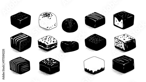 Chocolates placed in a square formation on a plain surface, vector illustration art