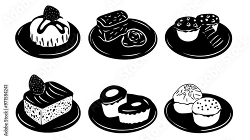 Selection of sweet confections on a plate, featuring sugary delights, vector illustration art