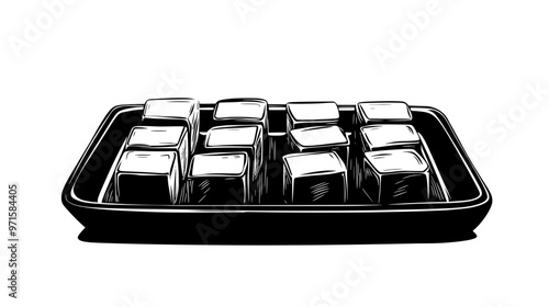 Halva blocks arranged symmetrically on a rectangular ceramic tray, vector illustration art