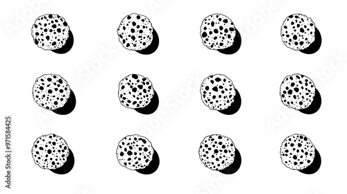 Chouquettes placed evenly in a straight line, texture visible, vector illustration art