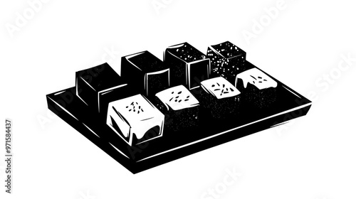 Several halva portions displayed on a rectangular board in a neat arrangement, vector illustration art
