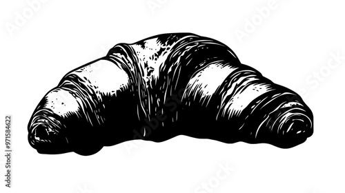 Single croissant with a slightly open center on a plain background, vector illustration art