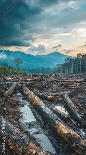 Destruction caused by illegal logging in forest landscape