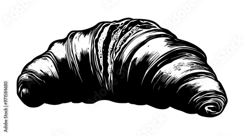 Single croissant with visible layers on a plain white background, vector illustration art