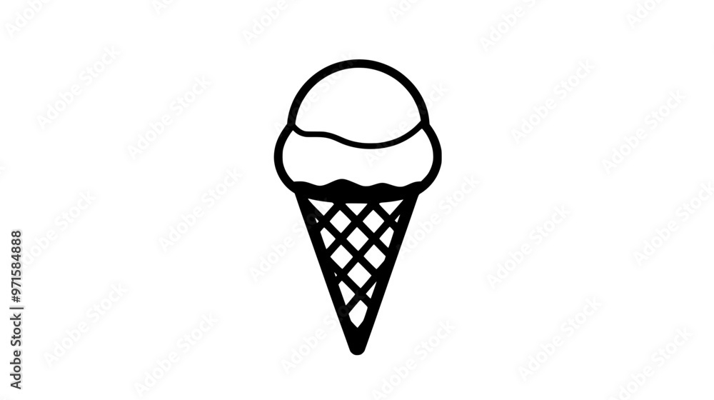 Single scoop of sorbet in a waffle cone on a countertop with no decorations, vector illustration art Single scoop of sorbet in a waffle cone on a countertop with no decorations, vector illustration art