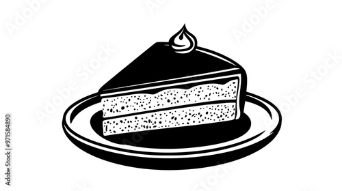 Single slice of sponge cake neatly placed on a plate, vector illustration art