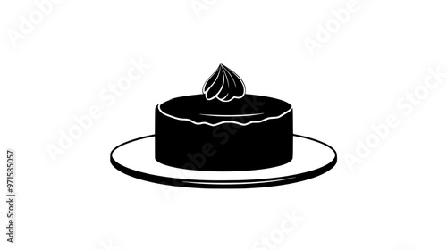 Small circular cake on an uncluttered plate, vector illustration art