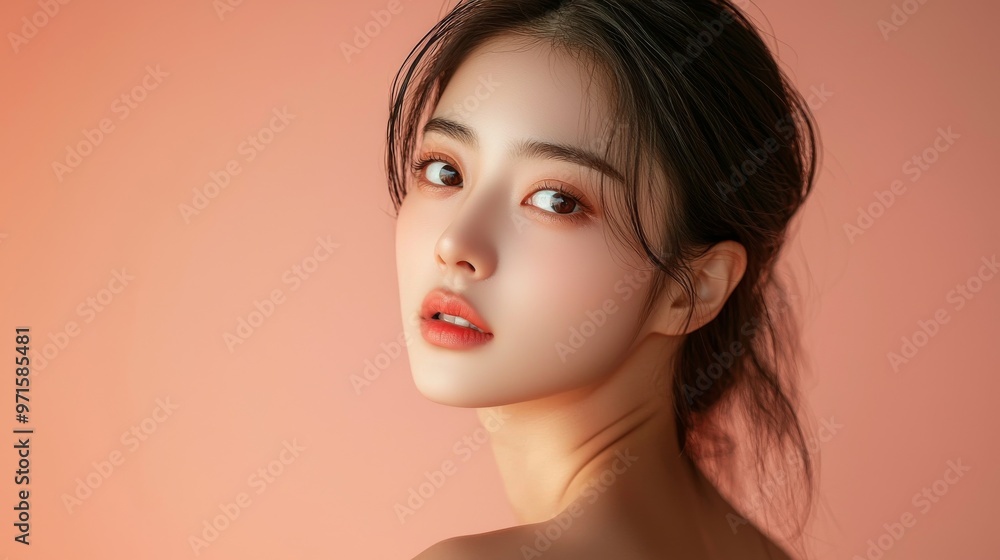 A Woman's Profile in Soft Pink Light, Close-up Portrait, A Soft Focus on the Eyes and Lips, Beauty Portrait, Minimalism , Portrait Photography , Female Beauty A Woman's Profile in Soft Pink Light, Close-up Portrait, A Soft Focus on the Eyes and Lips, Beauty Portrait, Minimalism , Portrait Photography , Female Beauty