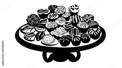 Table filled with assorted chocolates prepared for a Valentine's Day celebration, vector illustration art