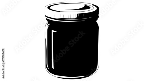 A transparent jar containing caramel sauce, with a metal lid slightly ajar, vector illustration art