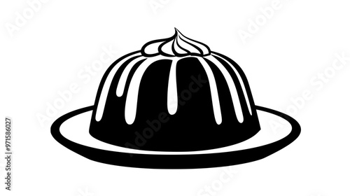 Whole pound cake with a domed top on a flat dish, vector illustration art