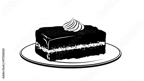 Whole tiramisu cake placed in the center, no additional objects visible, vector illustration art