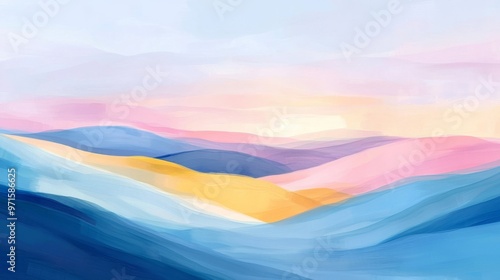 Abstract Pastel Mountains, Digital Art, Landscape, Abstract Art, Illustration