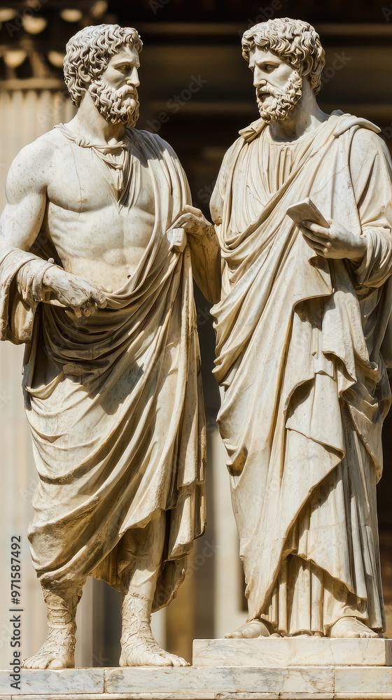 Fototapeta premium Aristotle teaching Alexander Great in classical setting, showcasing wisdom and knowledge