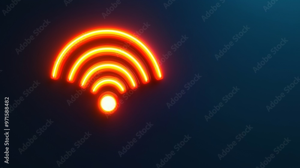 Glowing 3D Wireless Internet Wi Fi Symbol in Futuristic Dark Blue Background Glowing 3D Wireless Internet Wi Fi Symbol in Futuristic Dark Blue Background