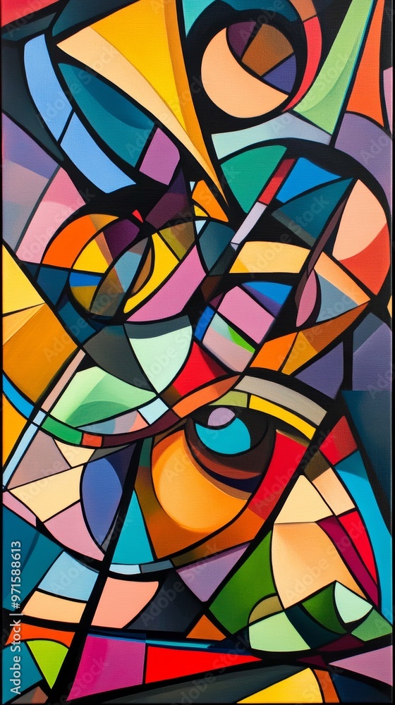 Fototapeta premium Abstract painting with bold colors and geometric shapes