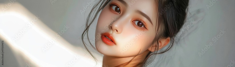 Glamorous Portrait of a Woman with Warm Makeup and a Light Beam Across her Face, Photography, Makeup, Portrait ,portrait, glamour, beauty Glamorous Portrait of a Woman with Warm Makeup and a Light Beam Across her Face, Photography, Makeup, Portrait ,portrait, glamour, beauty