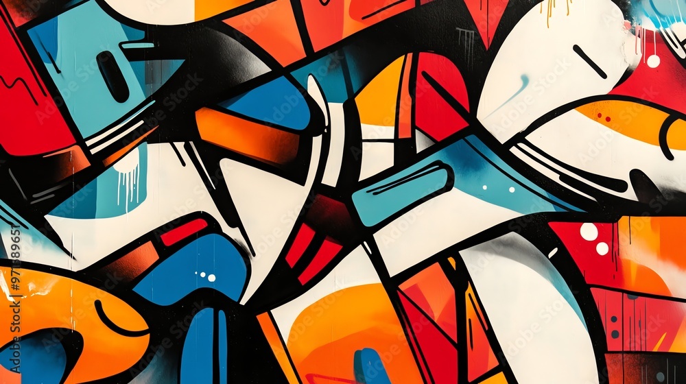 Bold and colorful geometric graffiti art. Bold and colorful geometric graffiti art.
