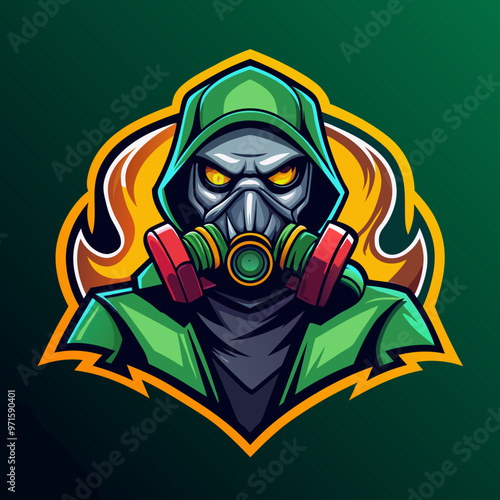 Man in gas mask stalker mascot esport game logo illustration for sport game team