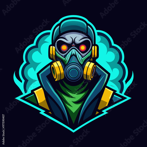 Man in gas mask stalker mascot for sports and esports vector logo