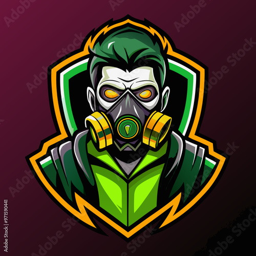 Man in gas mask stalker mascot esport game logo illustration for sport game team