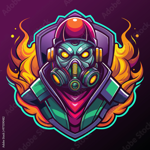 Man in gas mask stalker mascot for sports and esports vector logo