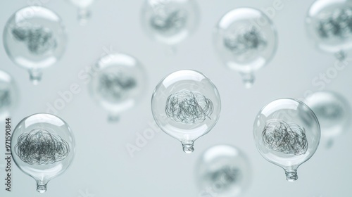 Wallpaper Mural Words Trapped in a Bubble: Floating speech bubbles filled with swirling, chaotic thoughts inside them Torontodigital.ca