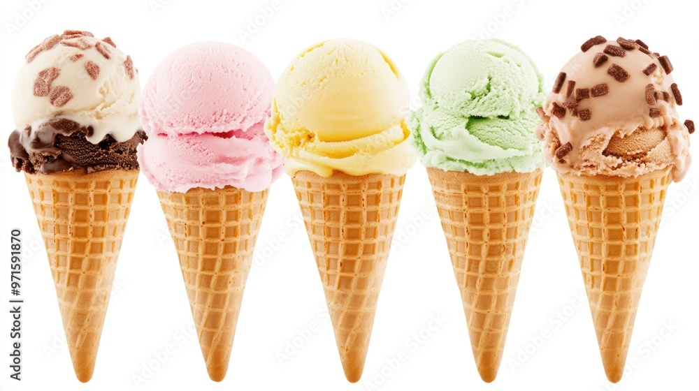 Five Different Flavors of Ice Cream Cones Five Different Flavors of Ice Cream Cones