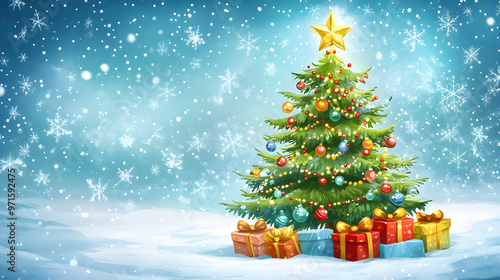 Cartoon Christmas Tree with Decorations